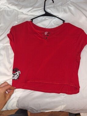 Rivalry Threads Red Crop Tee with Eyelet Neckline